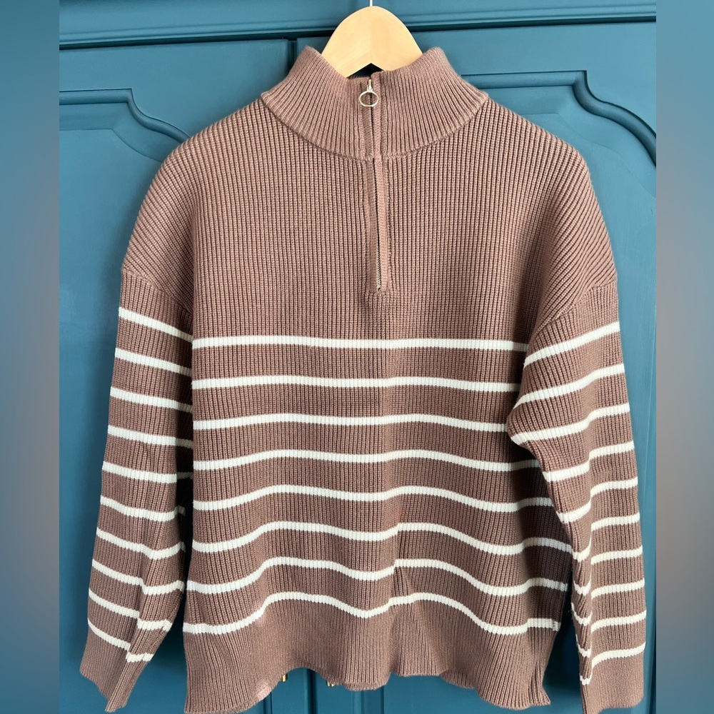 Striped Brown and White Knit Sweater
